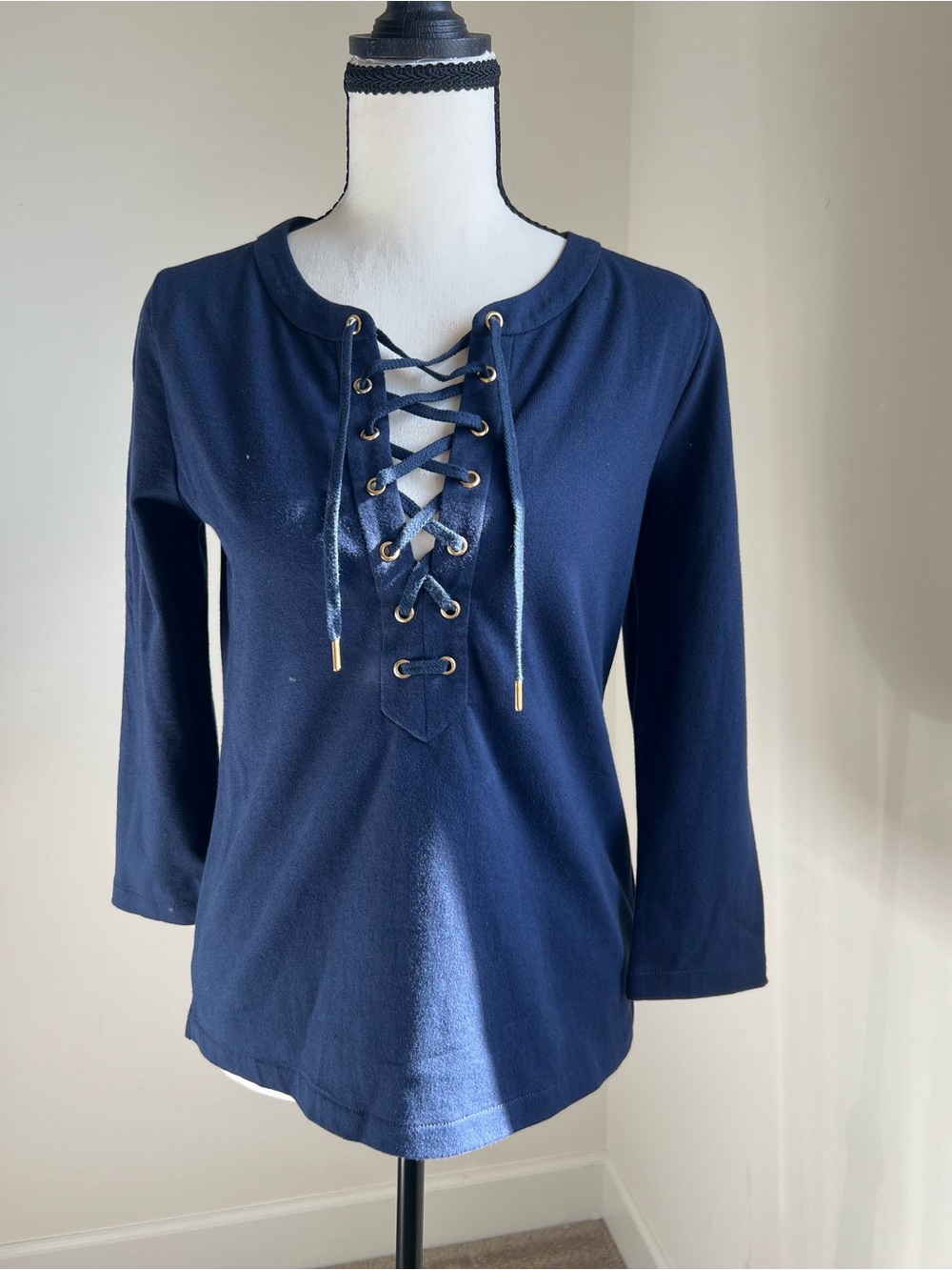 J. Crew Women’s Navy Blue Lace-Up Front Blouse 3/4 Sleeve